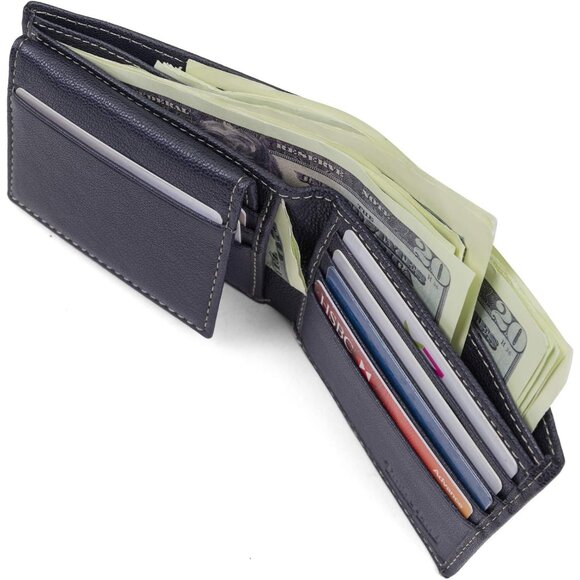 Men's Leather Passcase Security RFID Wallet, Navy Blue, One Size - Picture 8 of 12